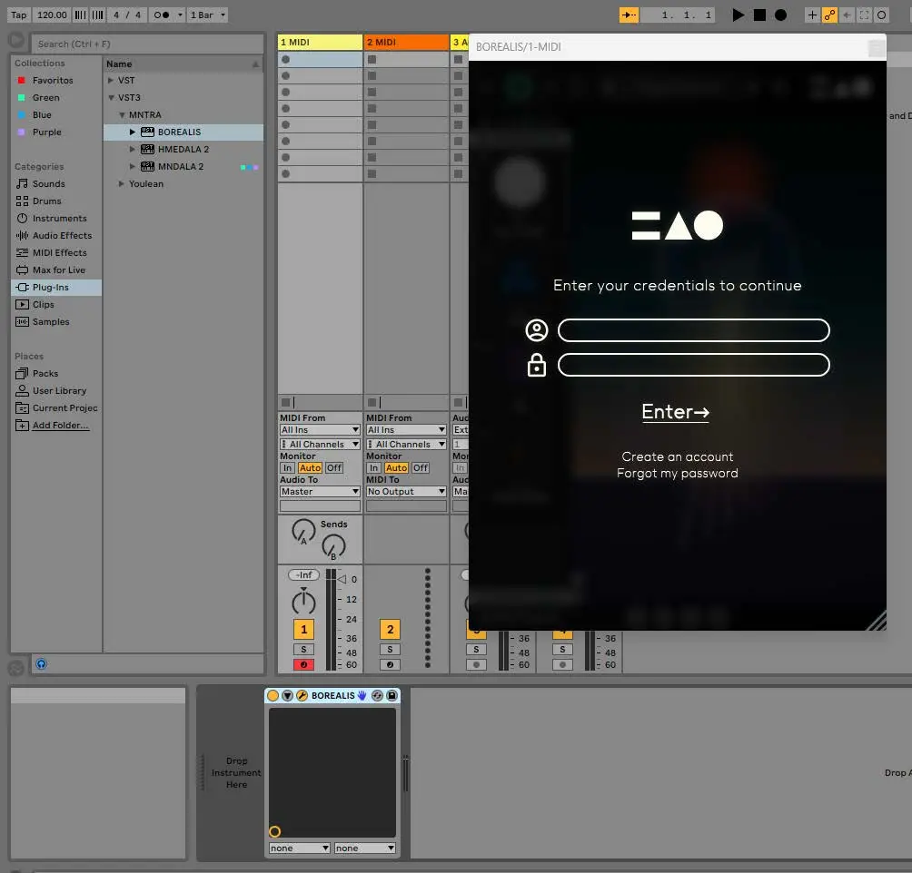 Borealis login in a DAW