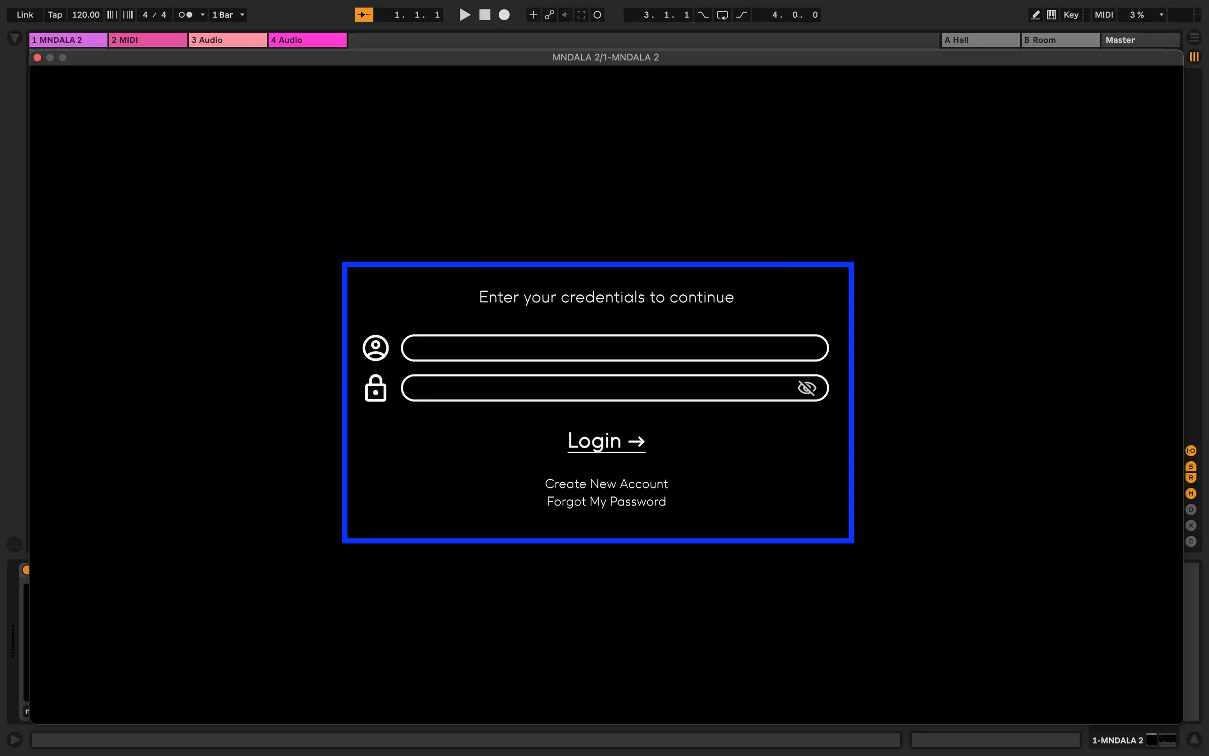 MNDALA 2 login in a DAW